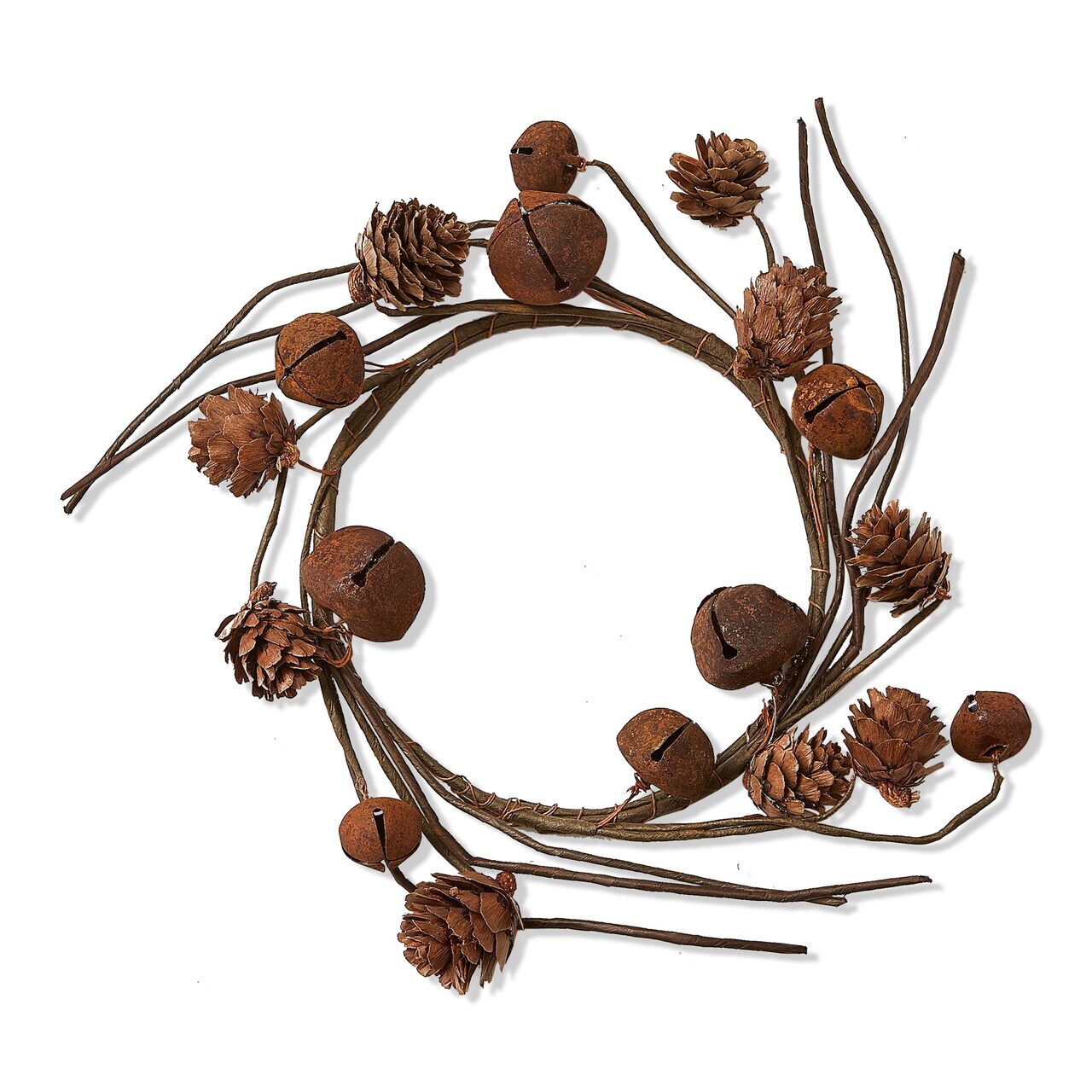 8-inch Pinecone and Bell Wreath Fall Harvest Wall Decoration Tabletop Centerpiece Fireplace Mantel Decoration Candle Vase Accessory